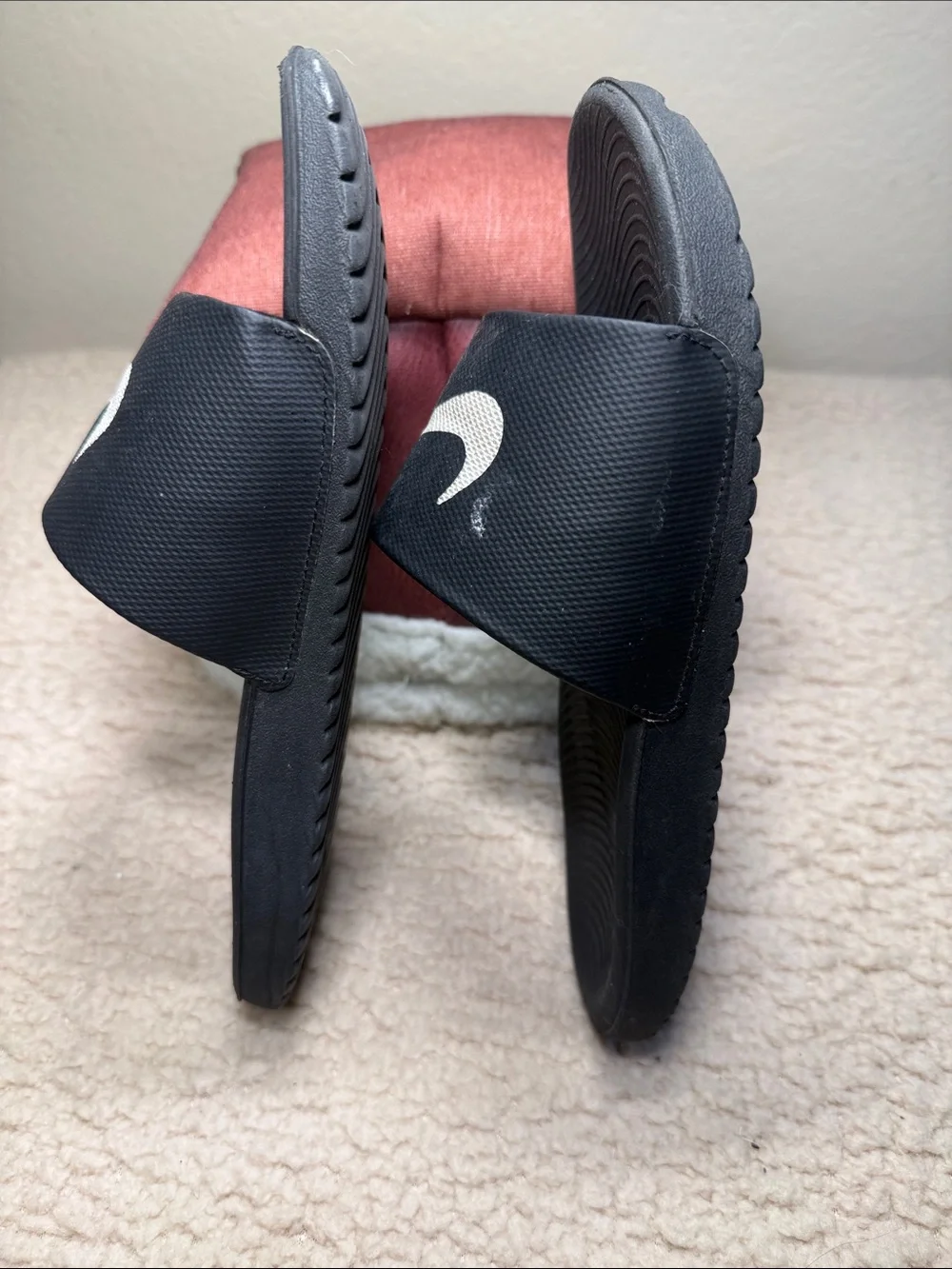 Nike Kids (size 7) Black Slides with White Swoosh